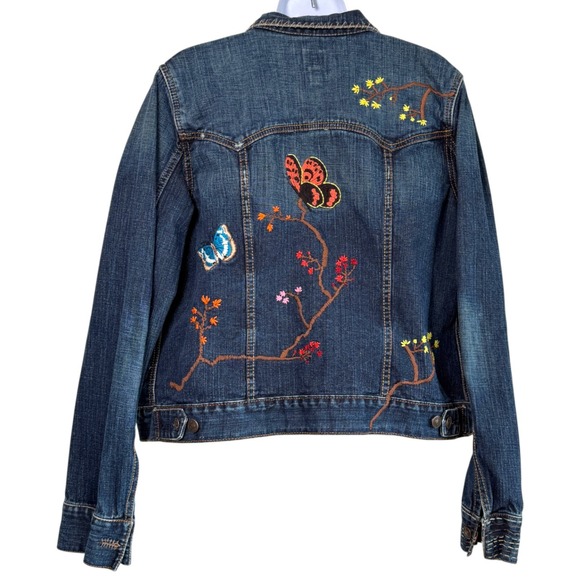 Gap Boho Embroidered Denim Jacket Size XL Floral Cottage Butterflies Indie Y2K - Picture 6 of 10